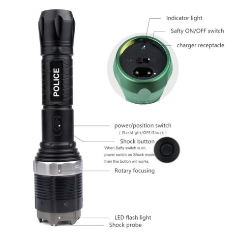 Police Adjustable Focus LED Metal Flashlight Rechargeable Stun Gun