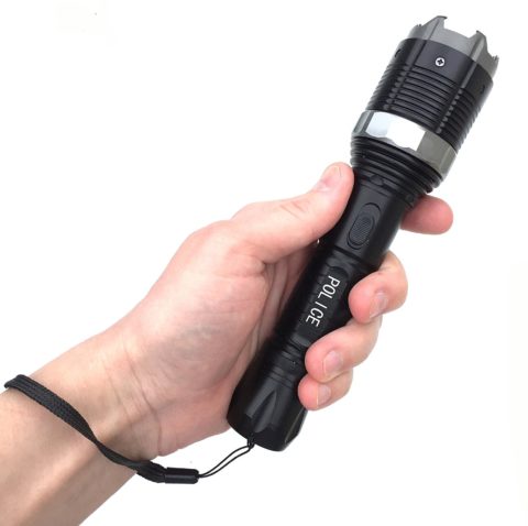 Police Adjustable Focus LED Metal Flashlight Rechargeable Stun Gun
