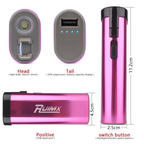 Self Defense USB Rechargeable Stun Gun LED Flashlight Functions